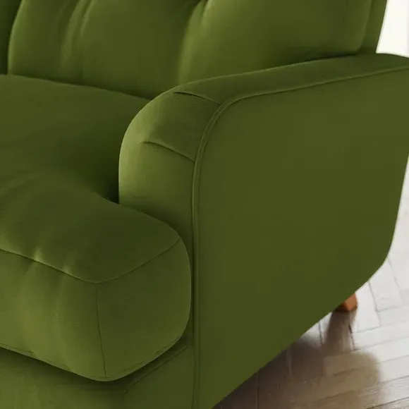 L-Shaped Corner Sofa 4-Seater - Olive, Velvet