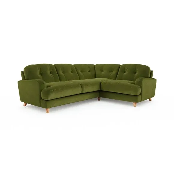 L-Shaped Corner Sofa 4-Seater - Olive, Velvet
