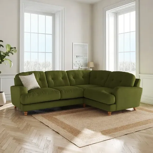 L-Shaped Corner Sofa 4-Seater - Olive, Velvet
