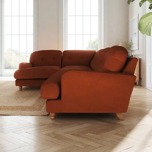 L-Shaped Corner Sofa 4-Seater - Orange, Velvet