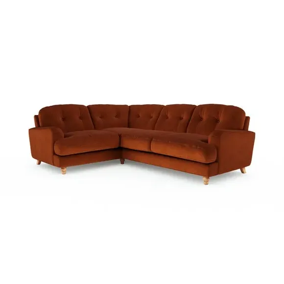 L-Shaped Corner Sofa 4-Seater - Orange, Velvet