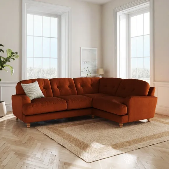 L-Shaped Corner Sofa 4-Seater - Orange, Velvet