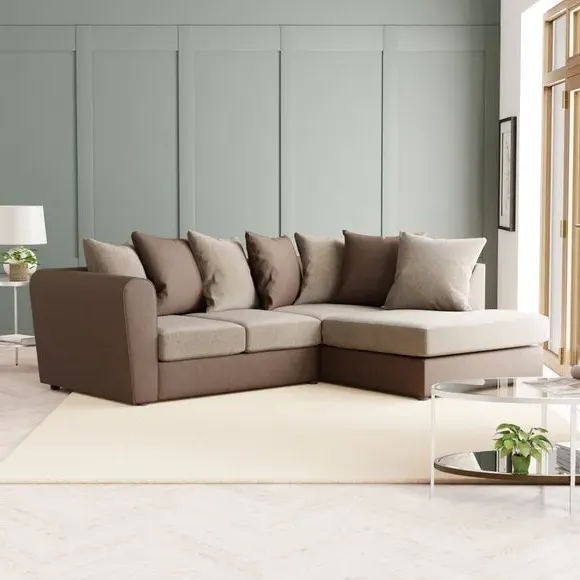 L-Shaped Corner Sofa with Chaise - Brown, Faux Leather