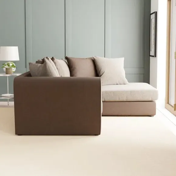 L-Shaped Corner Sofa with Chaise - Brown, Faux Leather