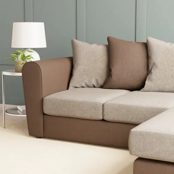 L-Shaped Corner Sofa with Chaise - Brown, Faux Leather