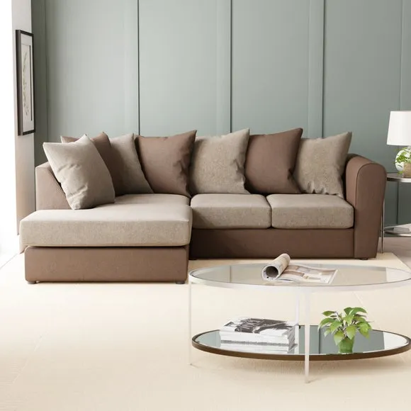 L-Shaped Corner Sofa with Chaise - Brown, Faux Leather image