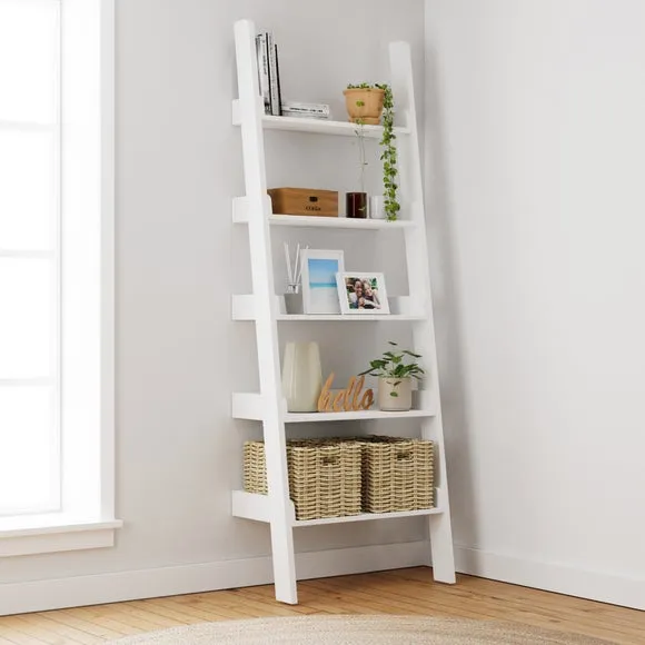 Ladder Bookcase with 5 Shelves - White image