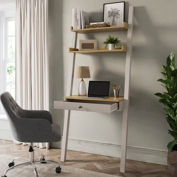 Ladder Desk with Storage - Stone, Wood Effect