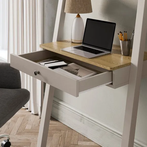 Ladder Desk with Storage - Stone, Wood Effect