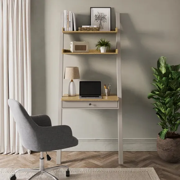Ladder Desk with Storage - Stone, Wood Effect image