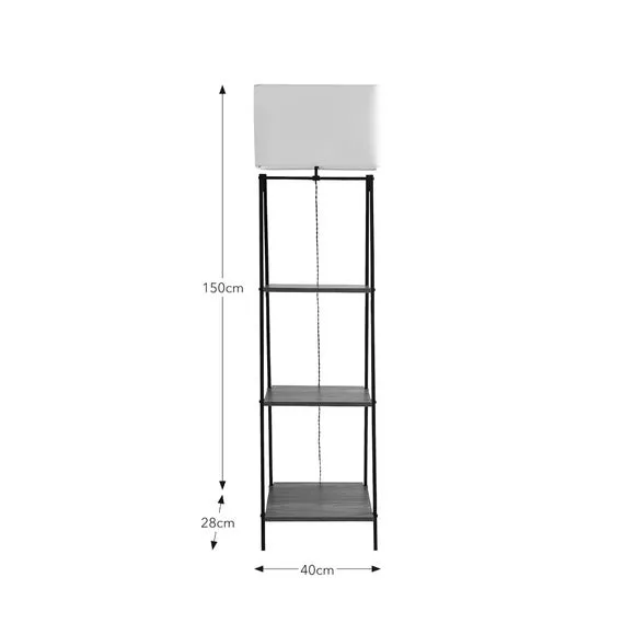 Ladder Floor Lamp with Shelves - Black, Metal