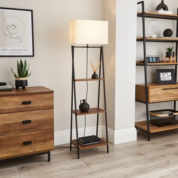 Ladder Floor Lamp with Shelves - Black, Metal image