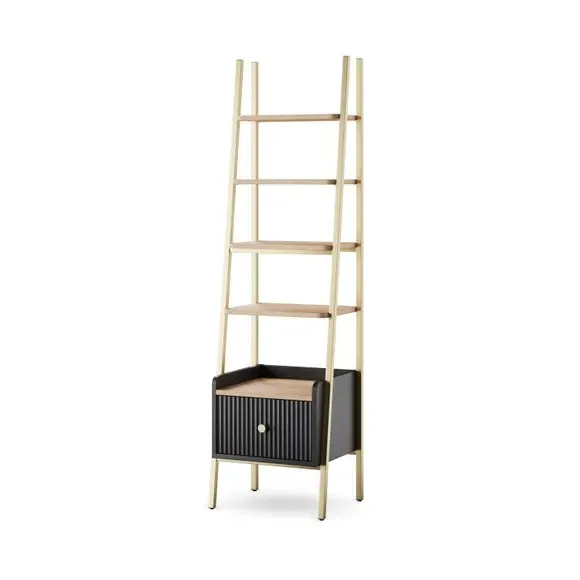 Ladder Shelf with Gold Accents - Black