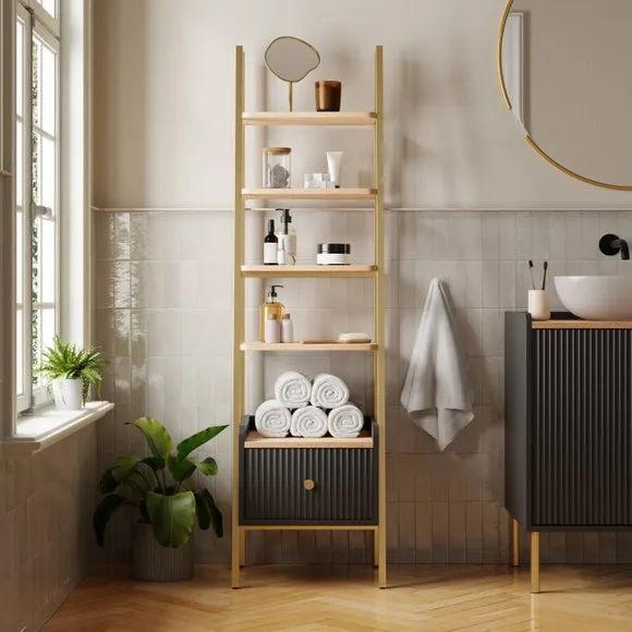 Ladder Shelf with Gold Accents - Black image