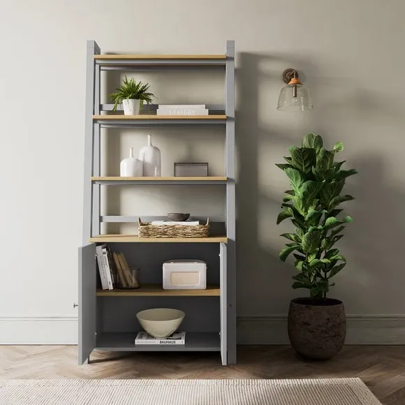 Ladder Storage Shelf with Doors - Grey