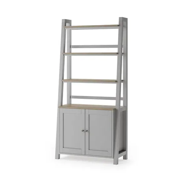 Ladder Storage Shelf with Doors - Grey