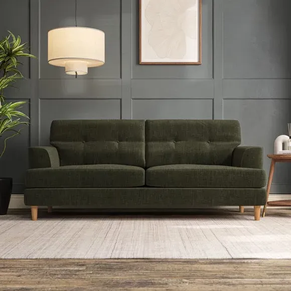 Large 3-Seater Sofa with Button Detail - Green