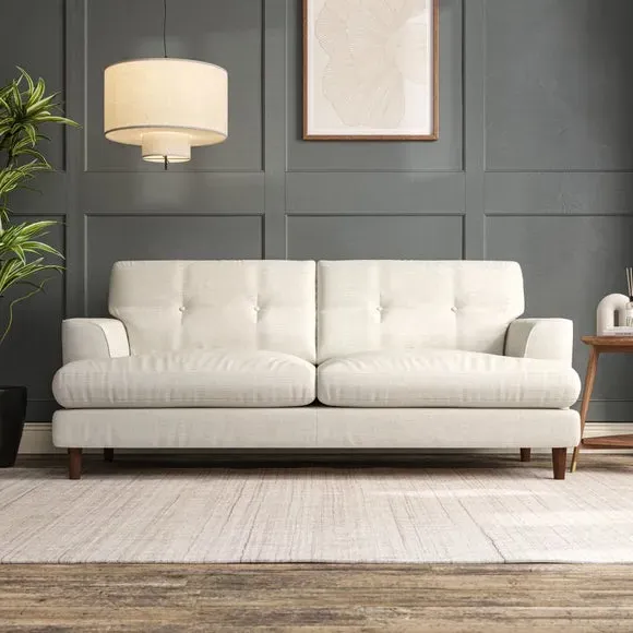 Large 3-Seater Sofa with Button Detail - Ivory