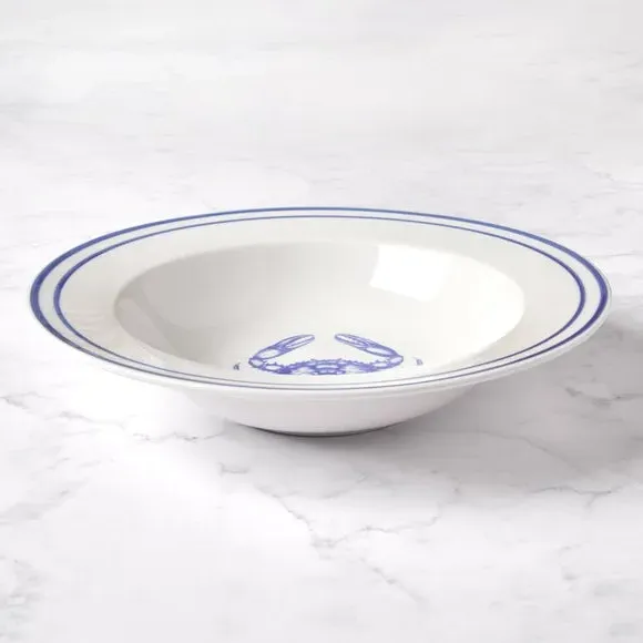 Large Bowl with Hand-Painted Rim - Blue, Porcelain