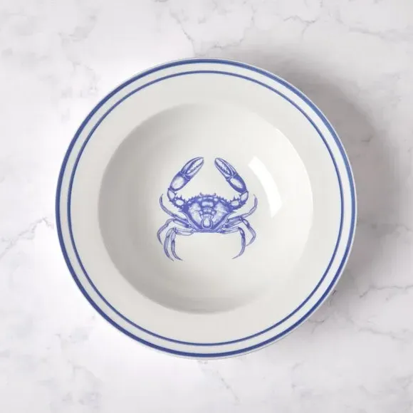 Large Bowl with Hand-Painted Rim - Blue, Porcelain image