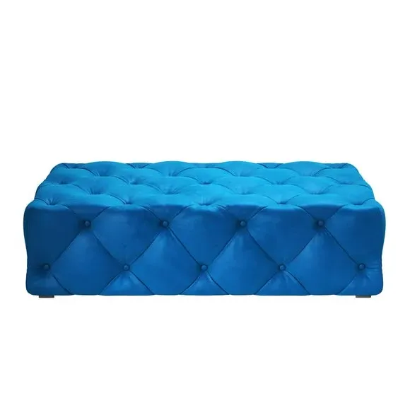 Large Buttoned Footstool - Navy, Velvet