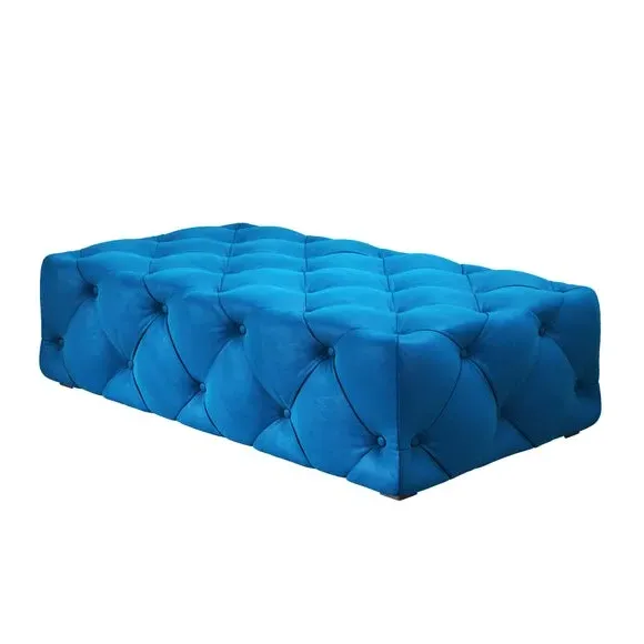 Large Buttoned Footstool - Navy, Velvet