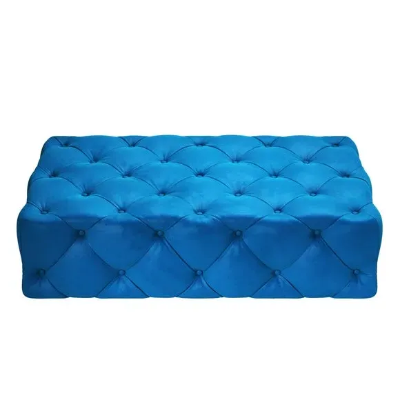 Large Buttoned Footstool - Navy, Velvet