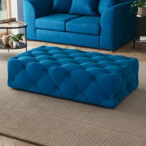 Large Buttoned Footstool - Navy, Velvet image