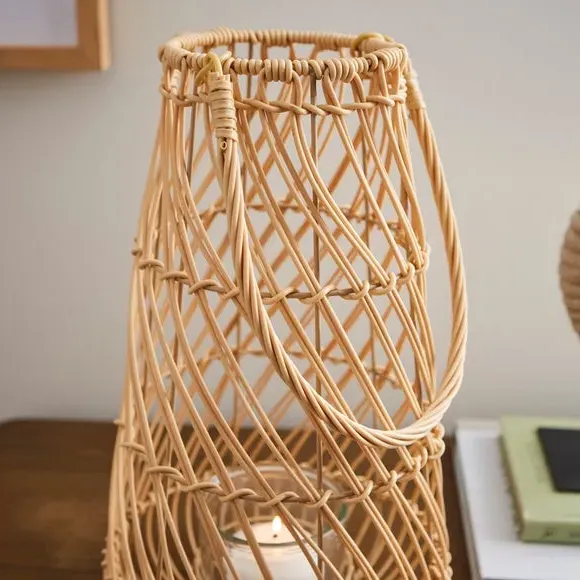 Large Candle Lantern - Natural, Rattan