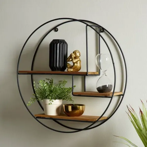 Large Circle Shelf with 3 Tiers - Dark Brown, Wood