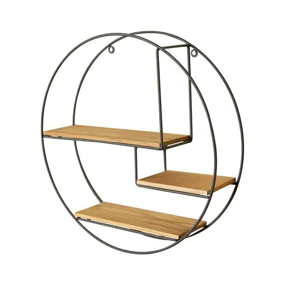 Large Circle Shelf with 3 Tiers - Dark Brown, Wood