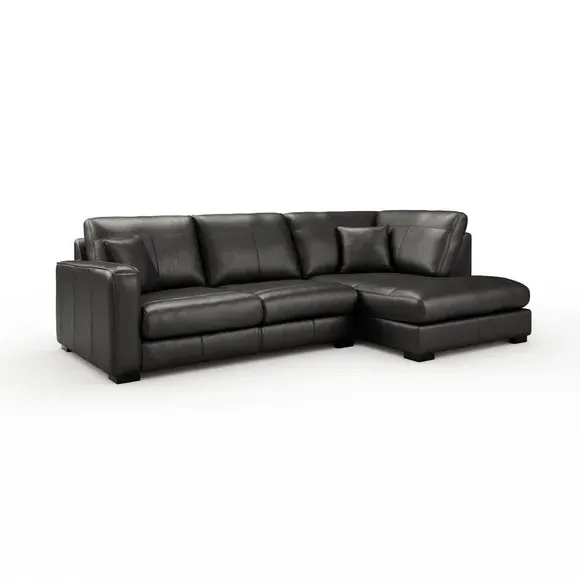 Large Corner Chaise Sofa - Black, Leather