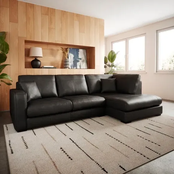 Large Corner Chaise Sofa - Black, Leather