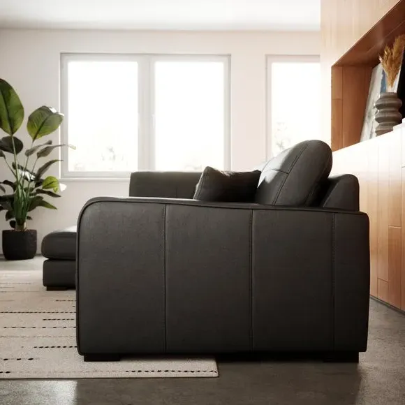 Large Corner Chaise Sofa - Black, Leather