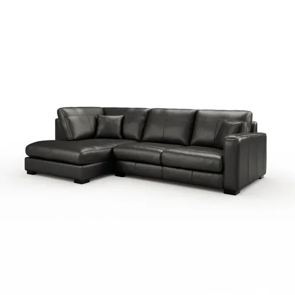 Large Corner Chaise Sofa - Black, Leather