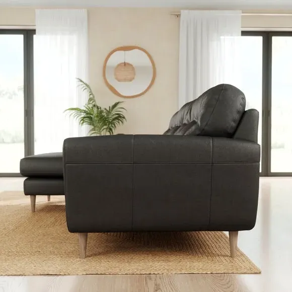 Large Corner Chaise Sofa - Black, Leather