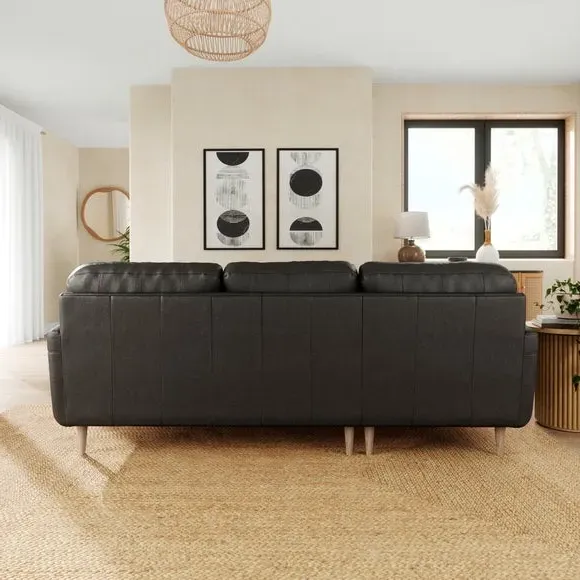 Large Corner Chaise Sofa - Black, Leather