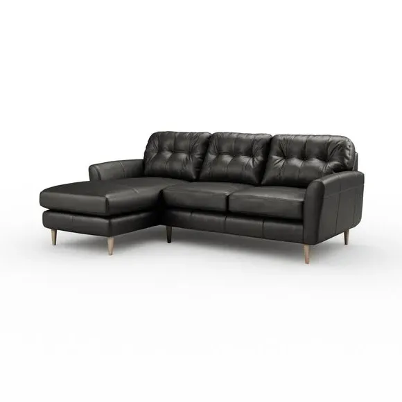 Large Corner Chaise Sofa - Black, Leather