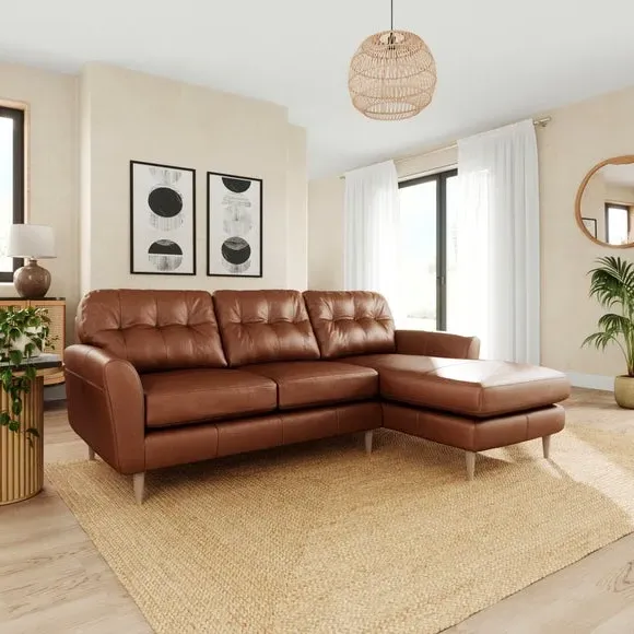 Large Corner Chaise Sofa - Brown, Leather