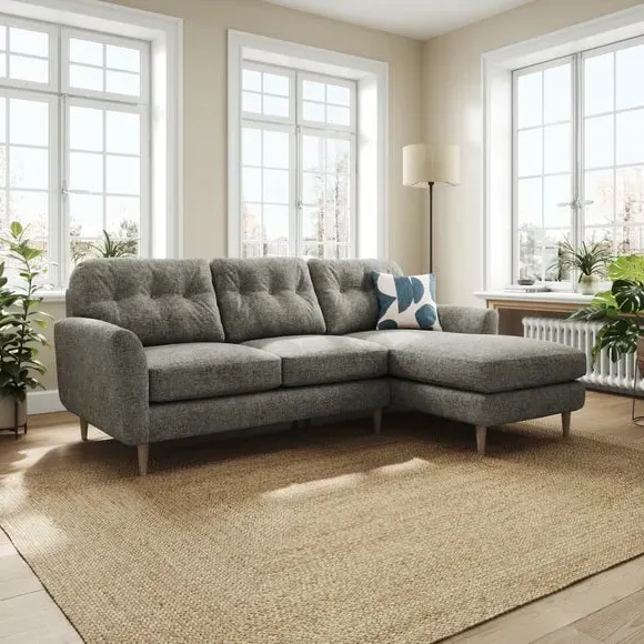 Large Corner Chaise Sofa - Charcoal, Chenille image