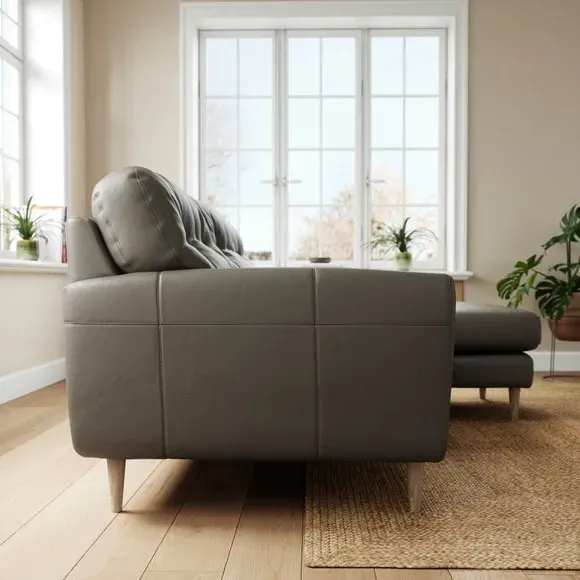 Large Corner Chaise Sofa - Grey, Leather
