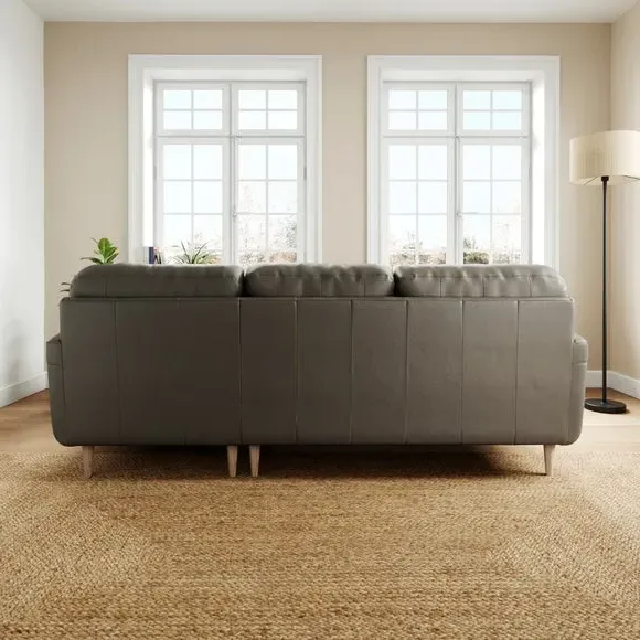 Large Corner Chaise Sofa - Grey, Leather