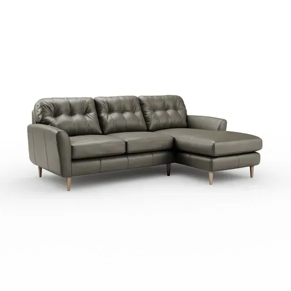 Large Corner Chaise Sofa - Grey, Leather