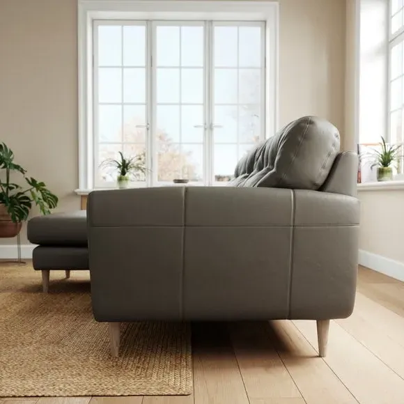 Large Corner Chaise Sofa - Grey, Leather