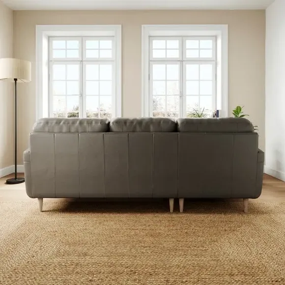 Large Corner Chaise Sofa - Grey, Leather