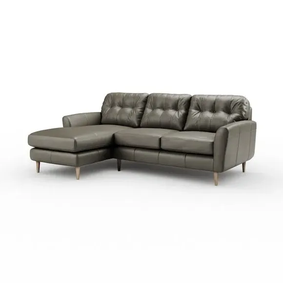 Large Corner Chaise Sofa - Grey, Leather