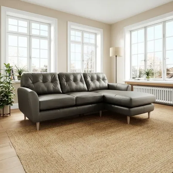 Large Corner Chaise Sofa - Grey, Leather image