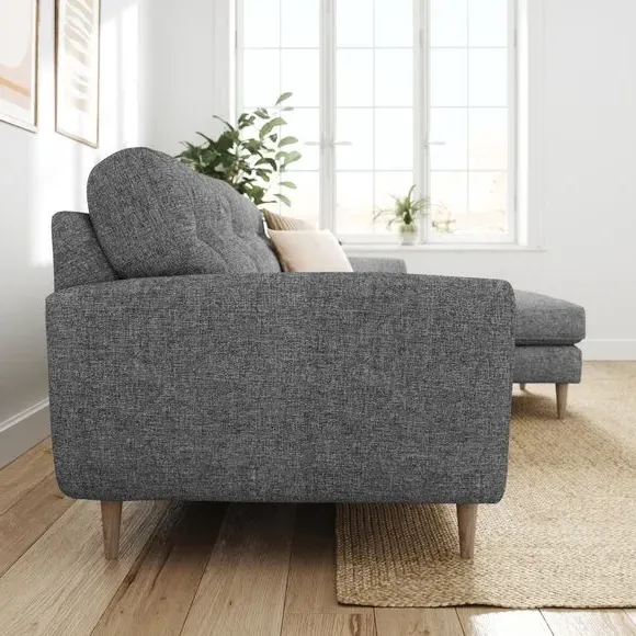 Large Corner Chaise Sofa - Grey, Polyester