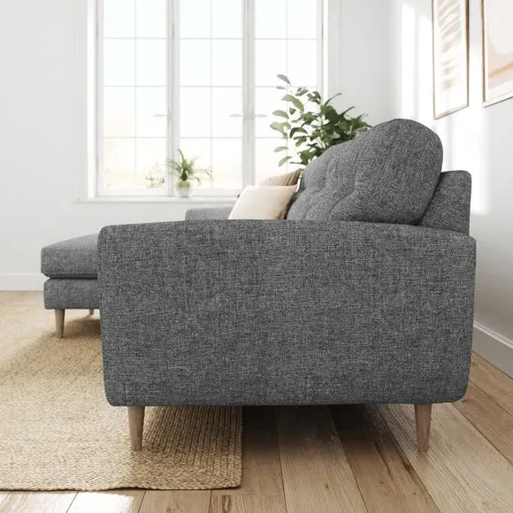 Large Corner Chaise Sofa - Grey, Polyester