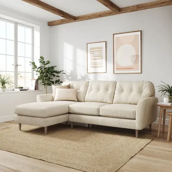 Large Corner Chaise Sofa - Ivory, Polyester image